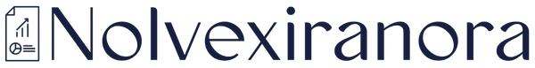 A dark navy blue logo featuring the text 'Nolvexiranora' next to a small icon of a document with a chart and a pill, set against a solid muted blue-gray background.