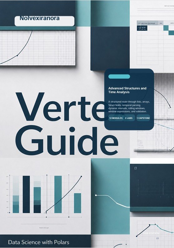 A digital cover or promotional graphic for a 'Vertex Guide' data science tool, featuring dark navy and teal UI panels with charts, graphs, and text on a light gray background.